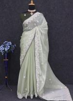 Burberry Silk Mint Green Wedding Wear Embroidery Work Saree